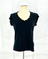 Womens Size Large Gap Stretch Black Top T-Shirt With Curvy Collar 95% Cotton - RealThreads